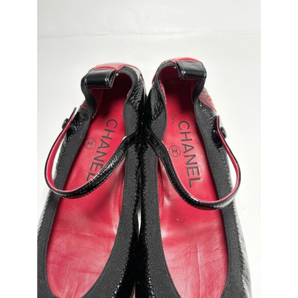 Chanel Mary Jane Block Heels Red & Black Patent Leather Cap Toe Sz EU 36 6 - Picture 9 of 10
